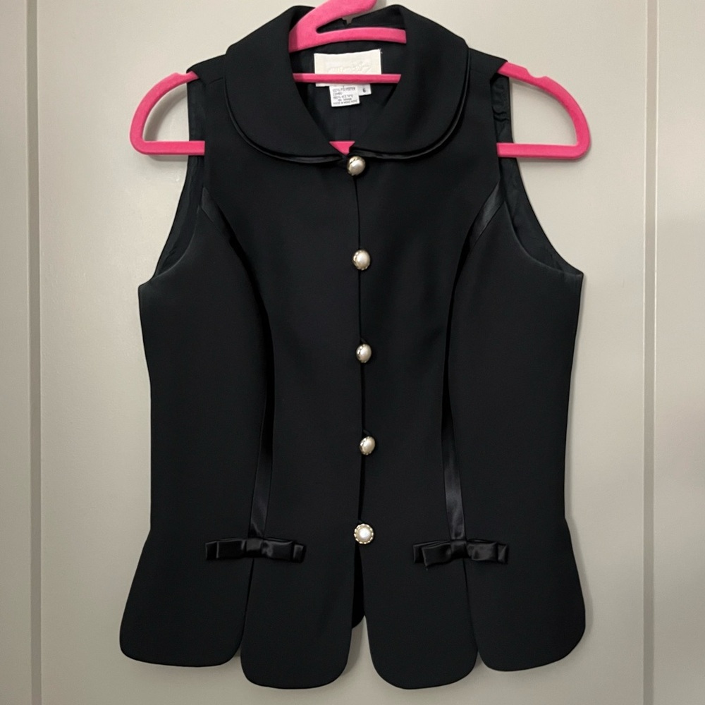 Cache Black Sleeveless Pearl-Button Vest